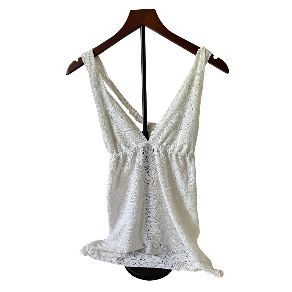 Vintage y2k BabyDoll Festival Womens White Crochet Size Large V-Neck